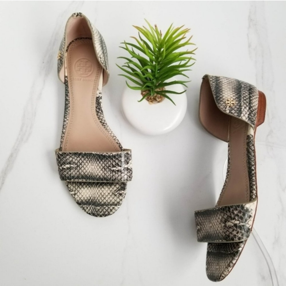 Tory Burch Savannah Snakeskin Print Flat Sandals Size 8
